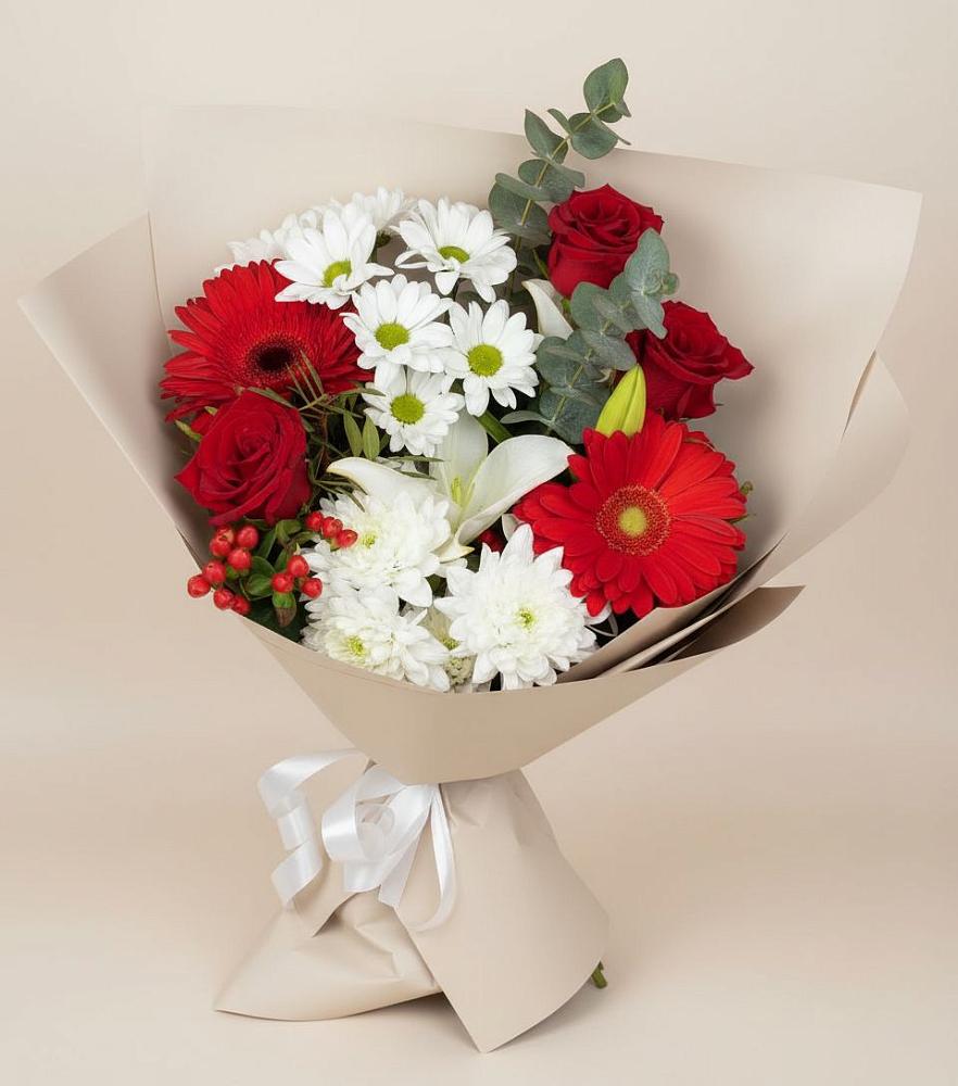Букет цветов из: Розы, Хризантемы, Герберы и Лилии в Ореховке