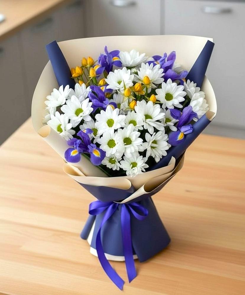 Букет цветов из: Розы, Ирисы и Хризантемы в Ореховке