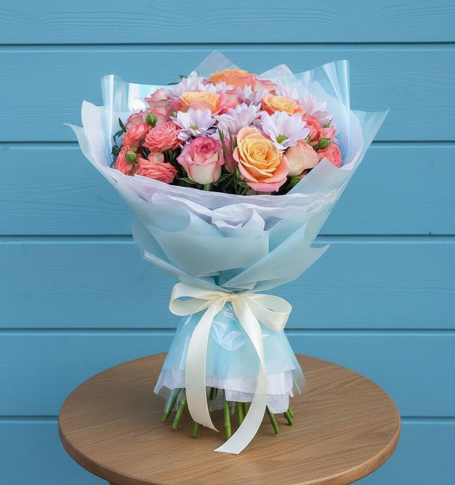 Букет цветов из: Хризантемы и Розы в Ореховке