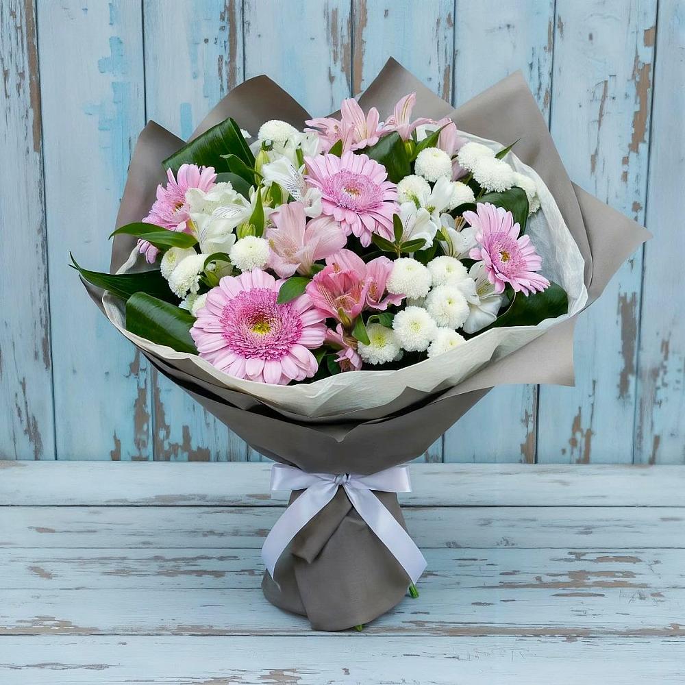 Букет цветов из: Герберы, Альстромерии и Хризантемы в Ореховке